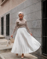 PLEAT LAD FAS SKIRT WHITE 4203-08 HE, SKIRT, CORADO, bottom, label, long, pleat, skirt, white, women, coradomoda, coradomoda.com